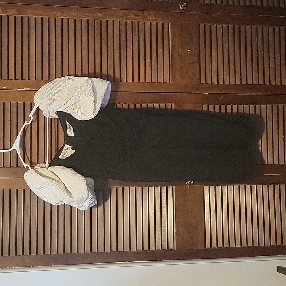 90s Black and White Puffy Sleeved David Sassoon Dress Sz 6